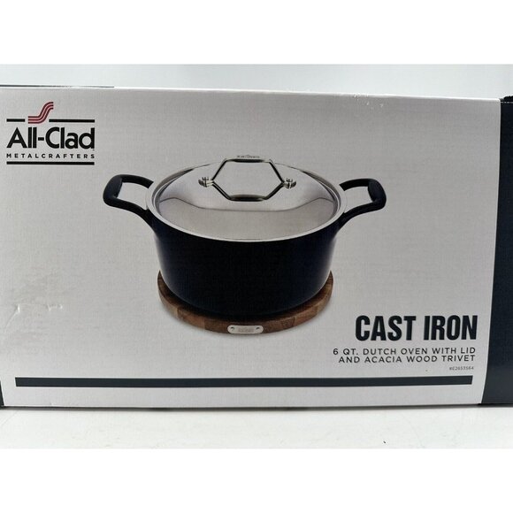 All-Clad Cast Iron Enameled Dutch Oven with Acacia Wood Trivet 6 Qt. - Picture 1 of 12